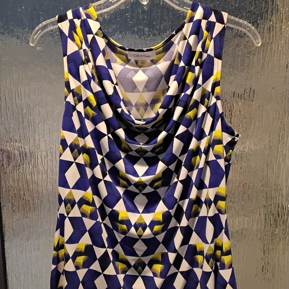 Calvin Klein: Blue/White/Yellow Blouse